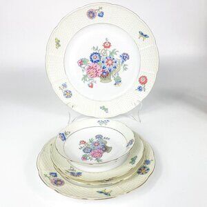 Tk Thun Czechoslovakia Floral & Butterfly Plates W/ Basket Weave Border Set Of 6